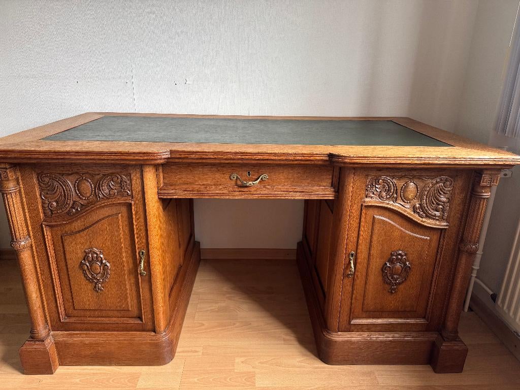 Antiek Directiebureau / Klassiek Bureau – Massief Hout, Ophalen, Gebruikt, Hout, 149 cm