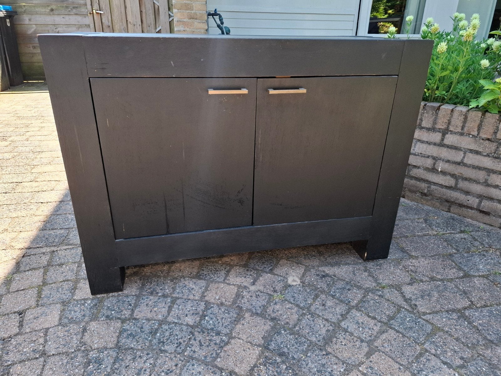 Zwart dressoir met stenen blad - 110x80x45 cm, Ophalen, Gebruikt