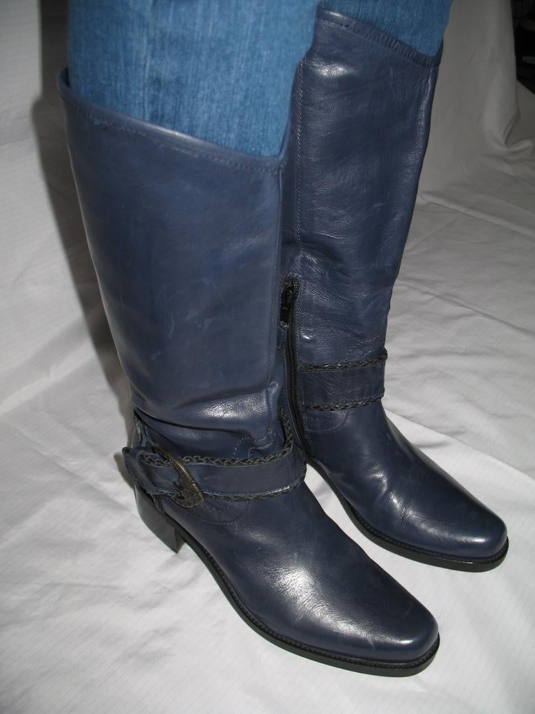 Valmy Moda Italy Blauw Leren Laarzen Maat 39 Niet opgelopen, Ophalen, Hoge laarzen, Blauw, Zo goed als nieuw