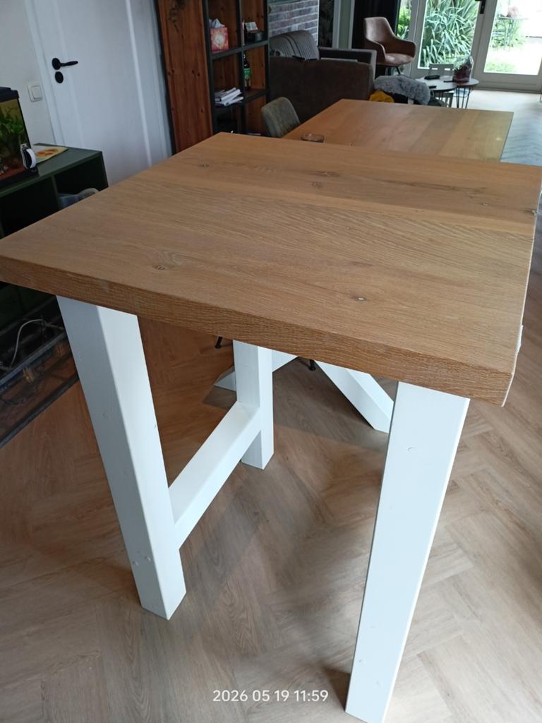 Stoere massief eiken bartafel 80x80 cm, Eikenhout, 50 tot 100 cm, Modern, Stoer en landelijk., Vierkant
