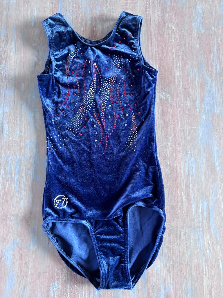 TT Gymnastics Turnpakje Maat 140 - Mooi Velours Pakje, Sport en Fitness, Turnen, Gebruikt, Blauw, Turnpak(je), Kindermaat 122 t/m 140