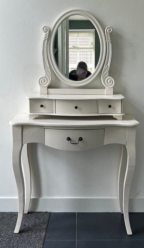 Witte brocante Make up tafel, Huis en Inrichting, Tafels | Kaptafels, Ophalen, Gebruikt, 100 tot 150 cm, 50 tot 100 cm