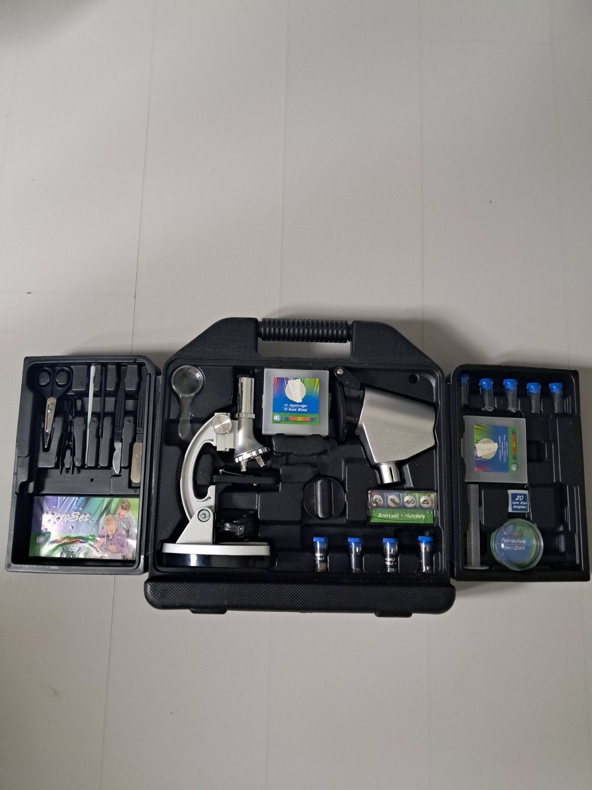 Bresser Microset Microscoop met Accessoires in Koffer, Ophalen, Gebruikt, Biologische microscoop