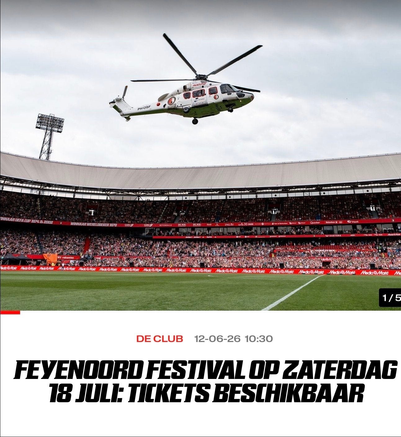 2 tickets Feyenoord Festival 18 juli 2026, Tickets en Kaartjes, Twee personen