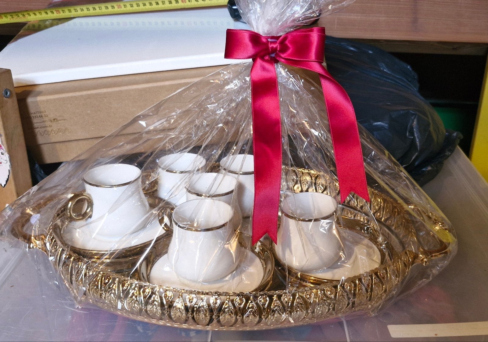 Koffiekopjes set met dienblad - Wit/Goud, Ophalen, Nieuw, Overige stijlen, Kop(pen) en/of Schotel(s)