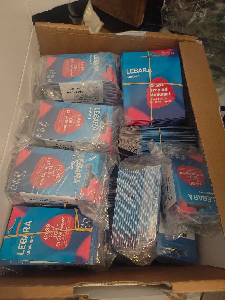 Lebara 1000 cards mix nieuw geseald verpakking geldig sim, Verzenden, Nieuw, KPN