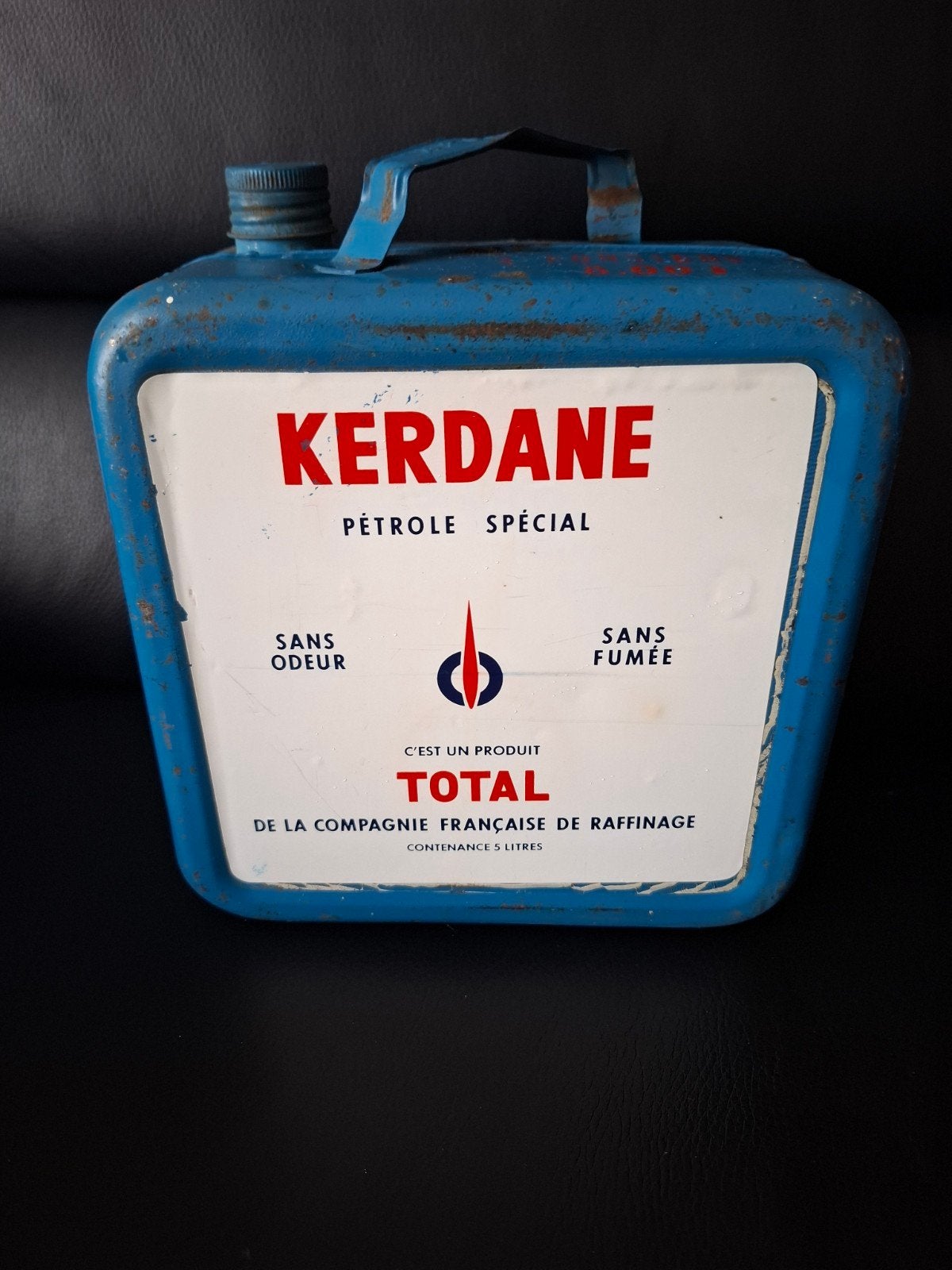 Vintage Kerdane Total 5 Liter Jerrycan - Blauw Metaal, Ophalen of Verzenden
