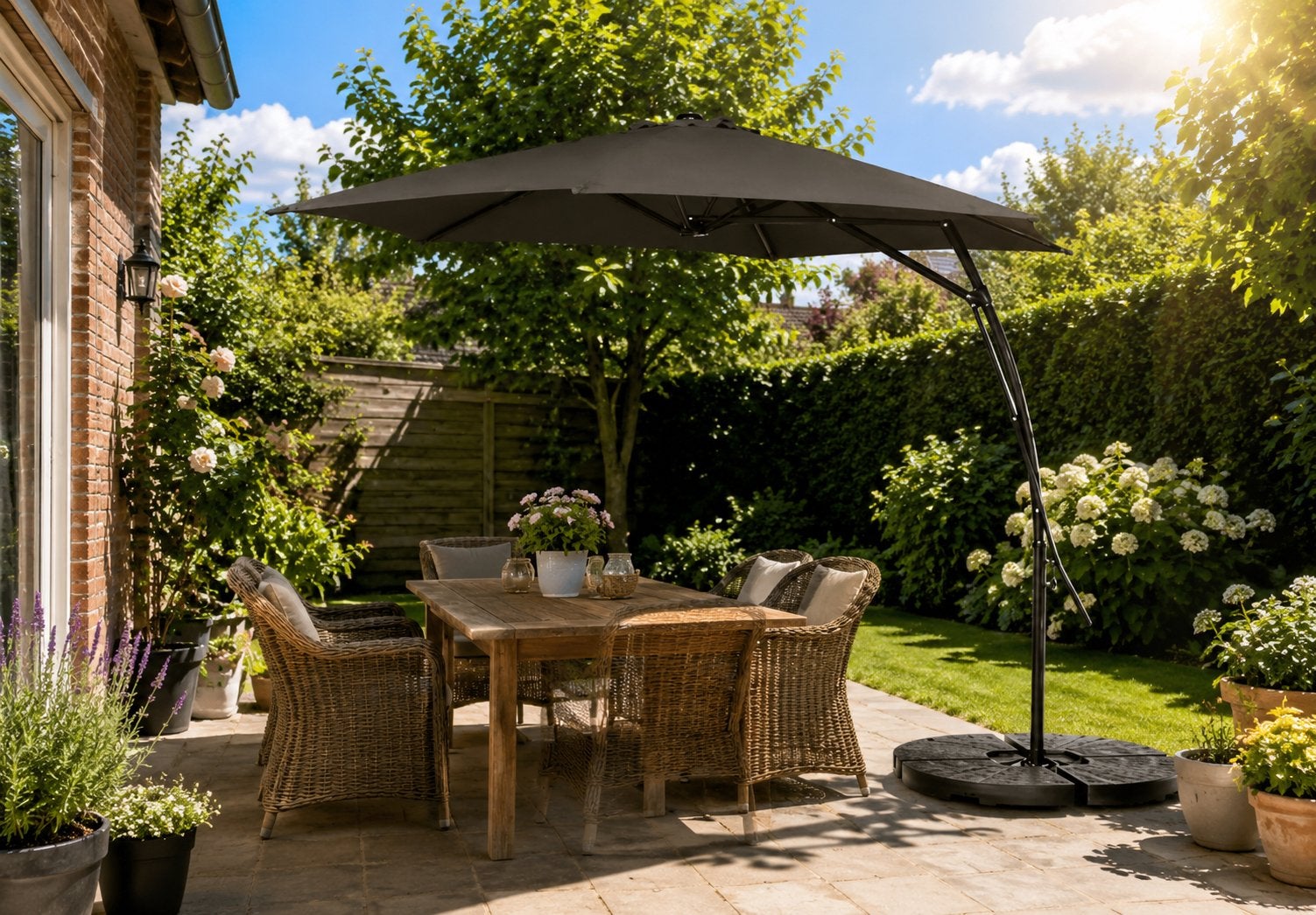 Zweefparasol donkergrijs 300x300, Ophalen, Nieuw, 2 tot 3 meter, Zweefparasol