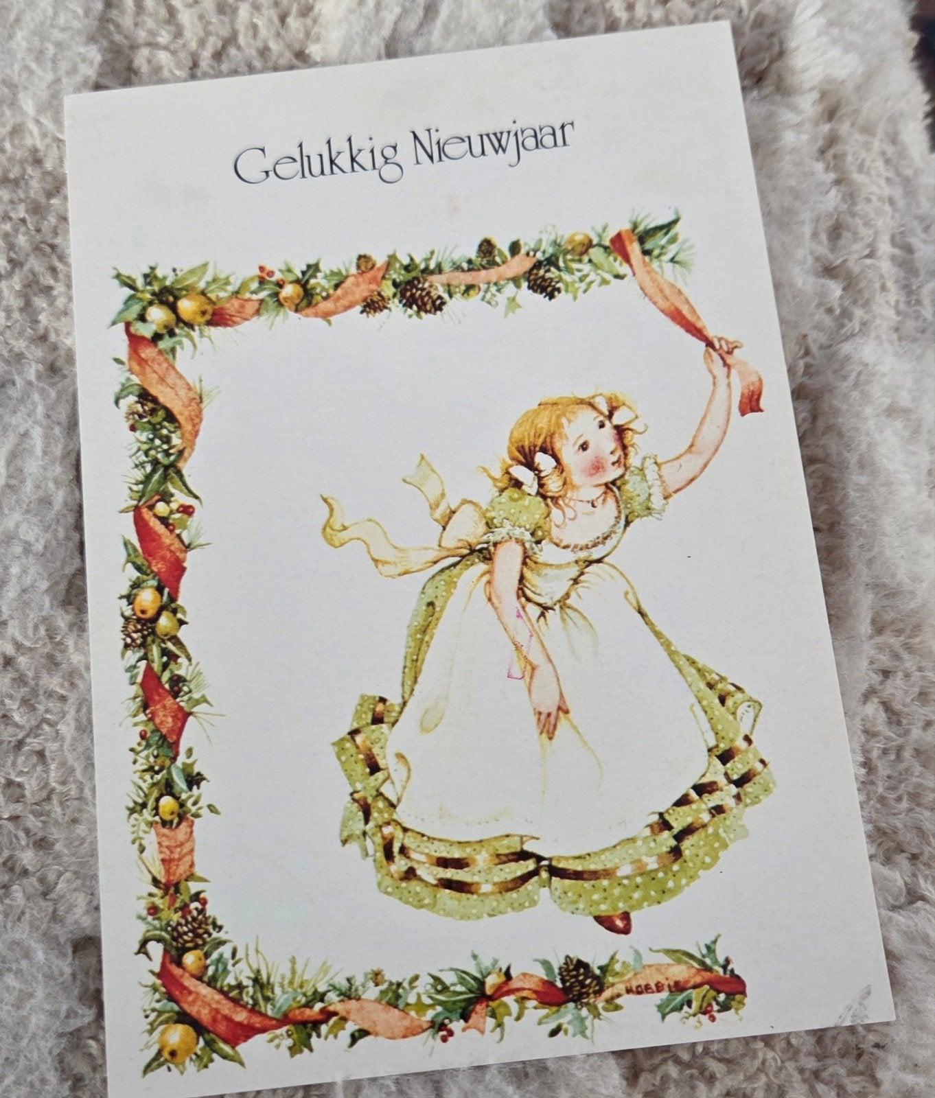 Vintage Gelukkig Nieuwjaar - Holly Hobbie, Verzenden, 1980 tot heden, Gelopen, Feest(dag)