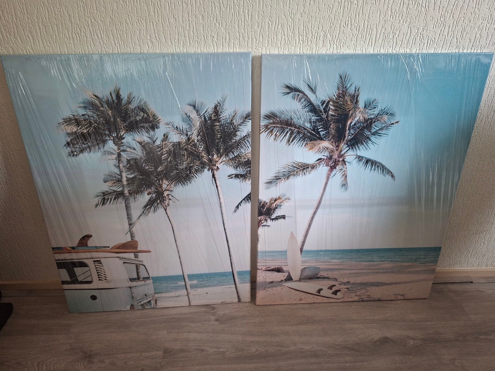 Set van 2 strand canvas schilderijen 80x60 cm, Nieuw, Ophalen of Verzenden, Schilderij, 75 – 100