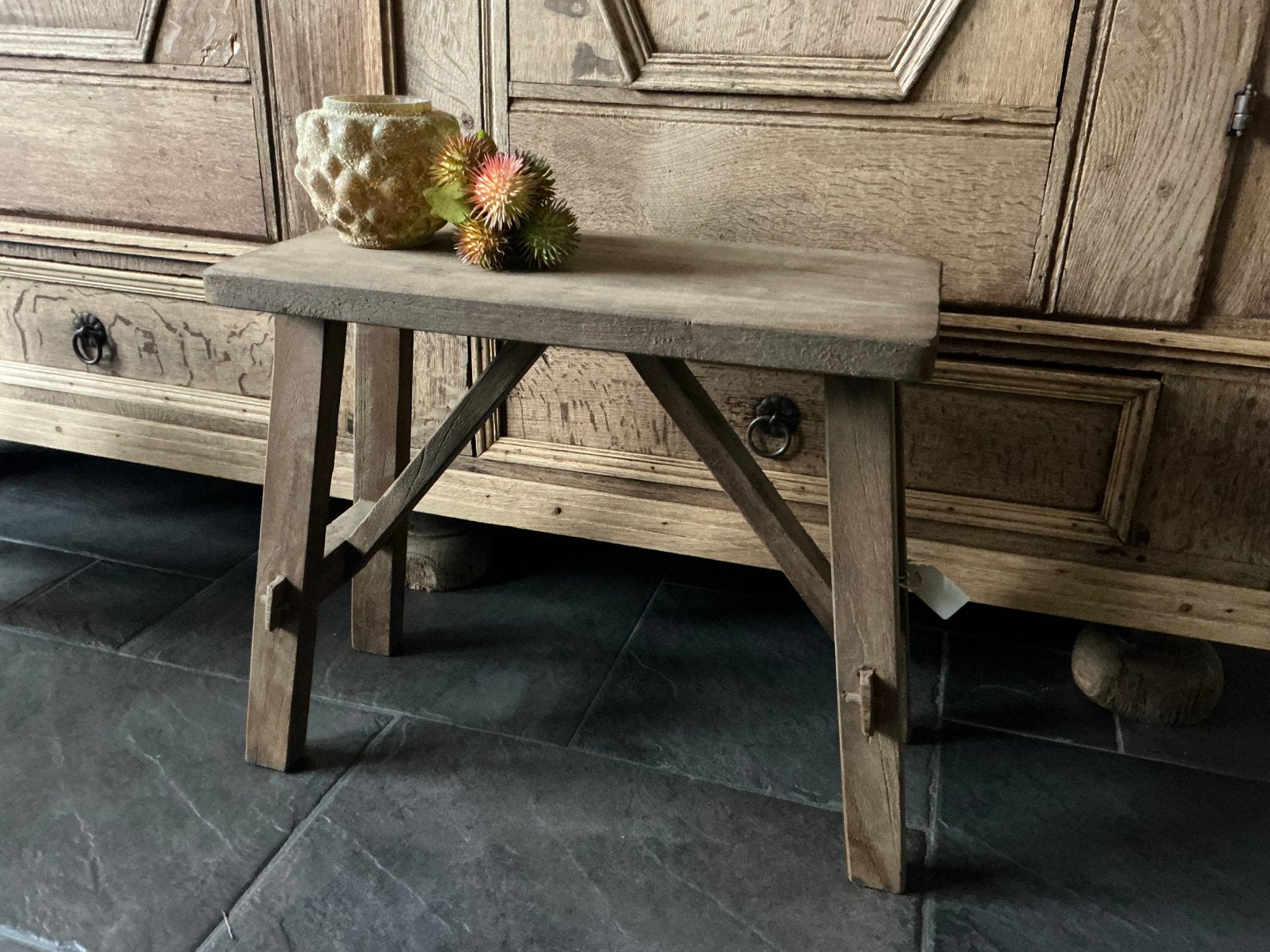 NIEUW teak houten bankje kruk bijzettafel, Ophalen of Verzenden, Nieuw, Hout