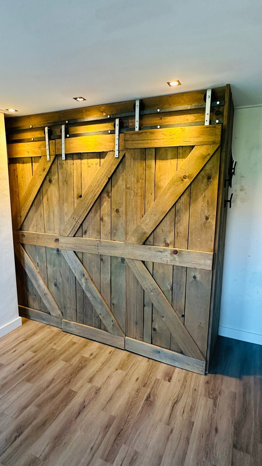Barnwood ombouw met 3 schuifdeuren en railsysteem, Ophalen, Gebruikt, 200 cm of meer, Overige houtsoorten