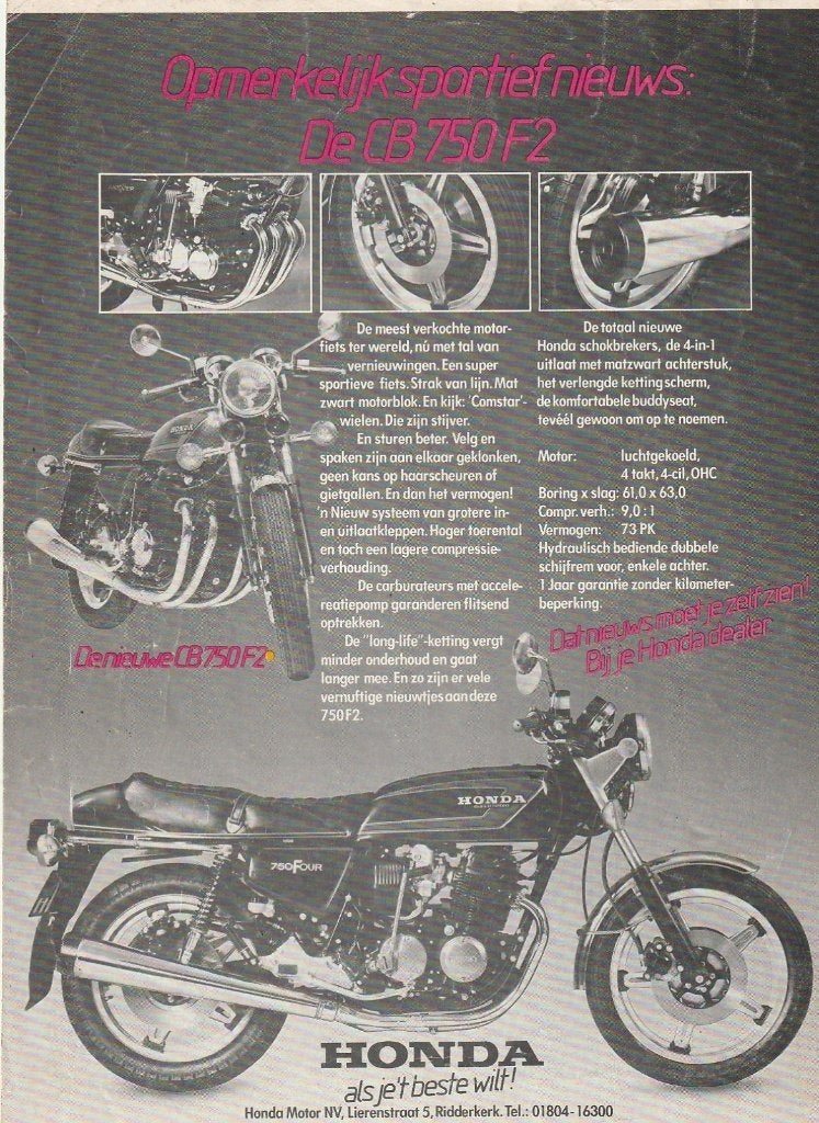 Retro reclame 1977 Honda CB750F2 motor het beste, Verzenden, Overige typen