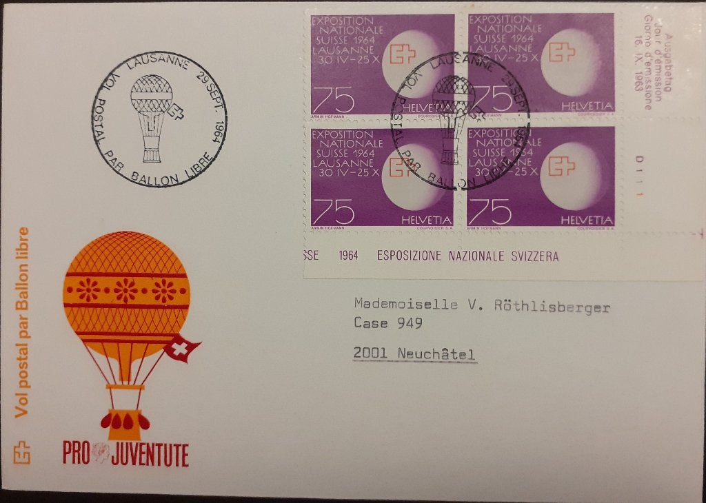 Zwitserland Envelop Ballonpost 1964, Ophalen of Verzenden, Envelop