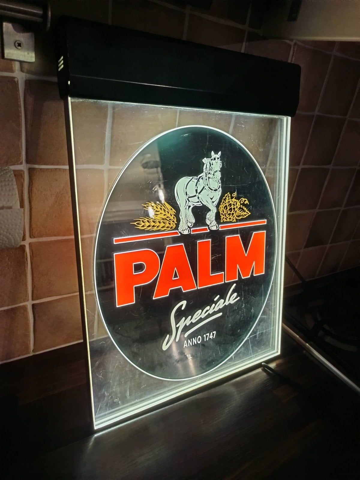 Palm Speciaal bier lichtbak - werkend, Verzamelen, Biermerken, Ophalen of Verzenden, Gebruikt, Reclamebord, Plaat of Schild, Palm