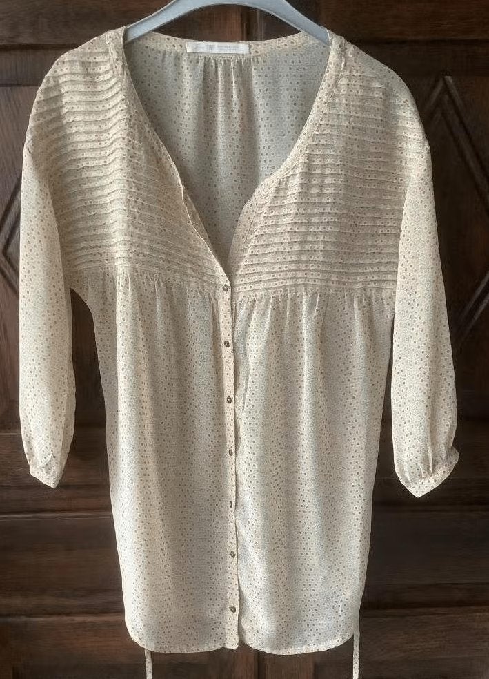 Leuke damesblouse, bloes, tuniek, blouse; Zara TRF; small S, Ophalen of Verzenden, Zo goed als nieuw, Maat 36 (S), Beige