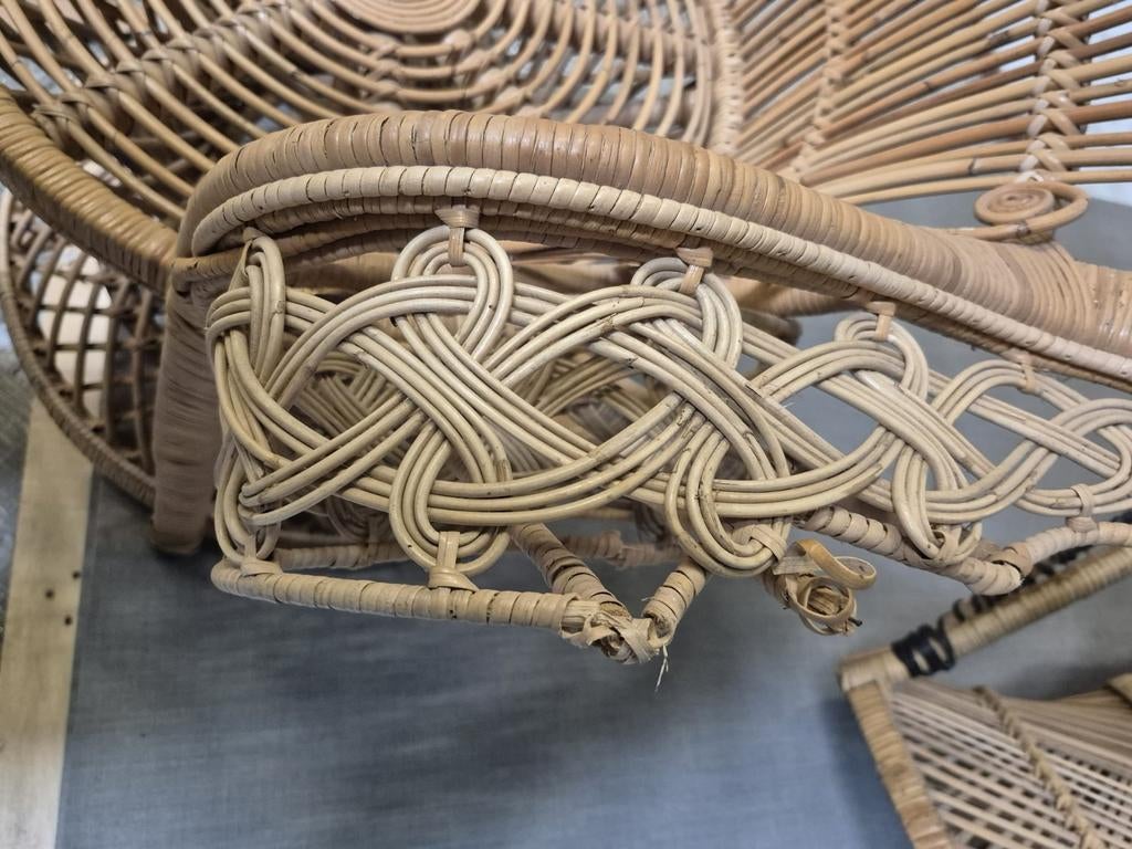 Vintage rotan pauwenstoel - Bohemian chic, Antiek en Kunst, Ophalen of Verzenden