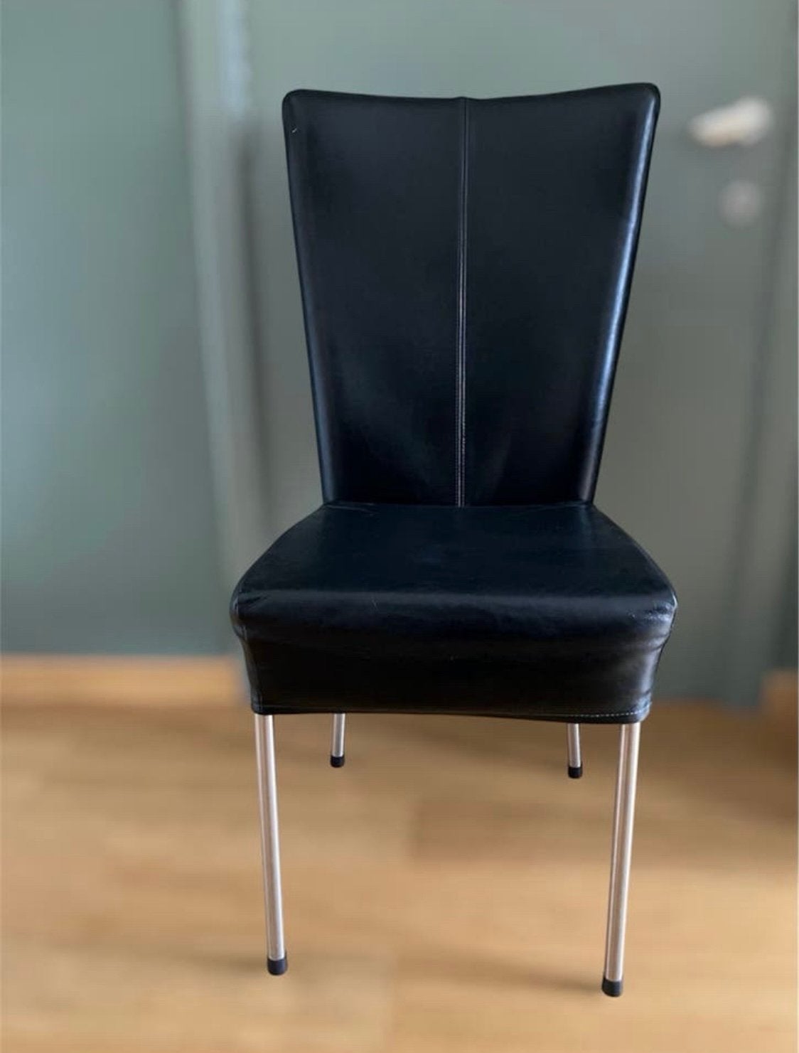 Set van 8 eetkamerstoelen met hoge rug zwart, Huis en Inrichting, Stoelen, Ophalen, Zwart, Leer, Zo goed als nieuw
