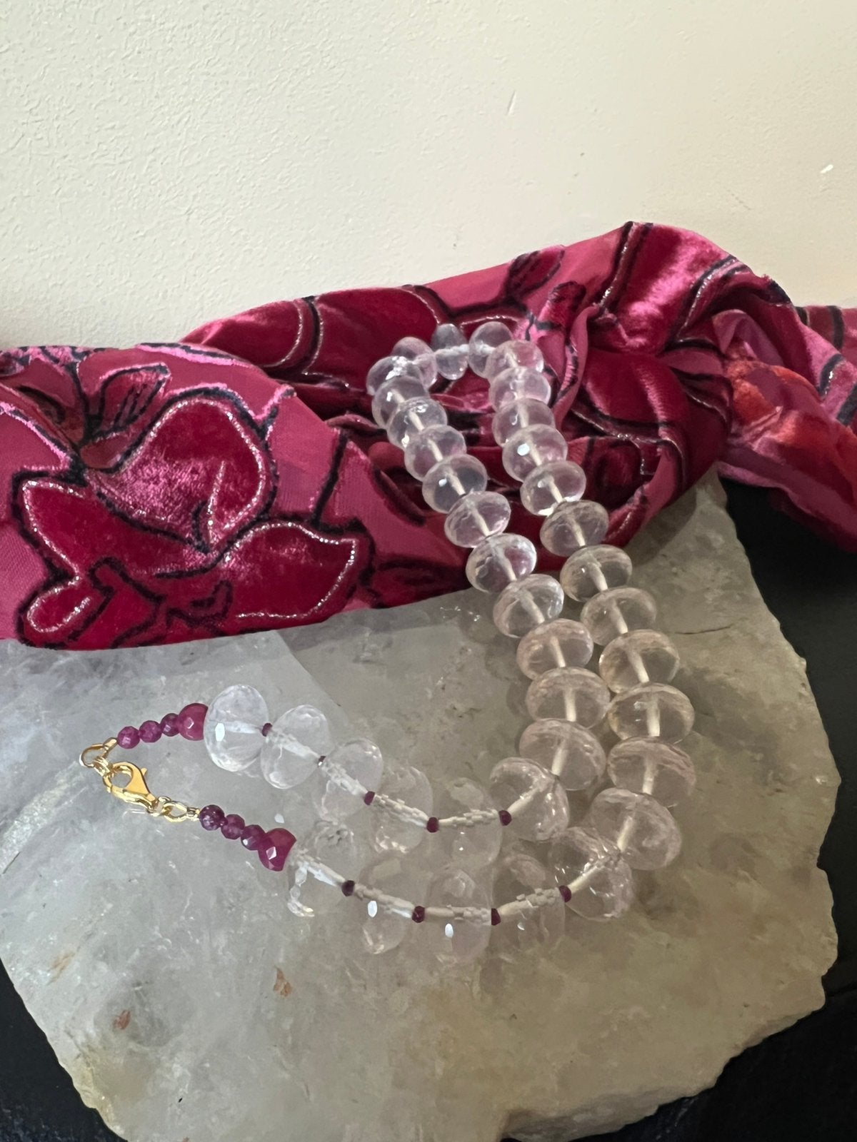 Rozenkwarts Robijn facet beschermt liefde geluk magie uniek, Sieraden, Tassen en Uiterlijk, Kettingen, Magnolia11, Nieuw, Verstelbaar
