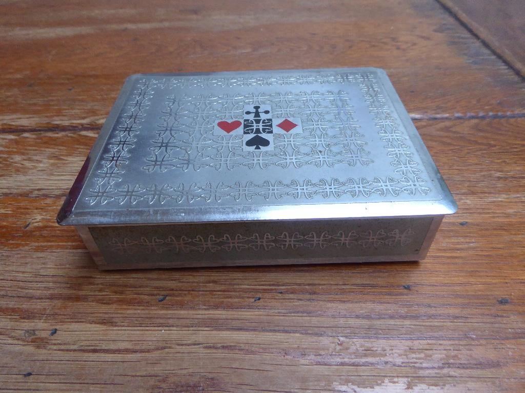 Vintage metalen doos (kaartendoos), Ophalen of Verzenden