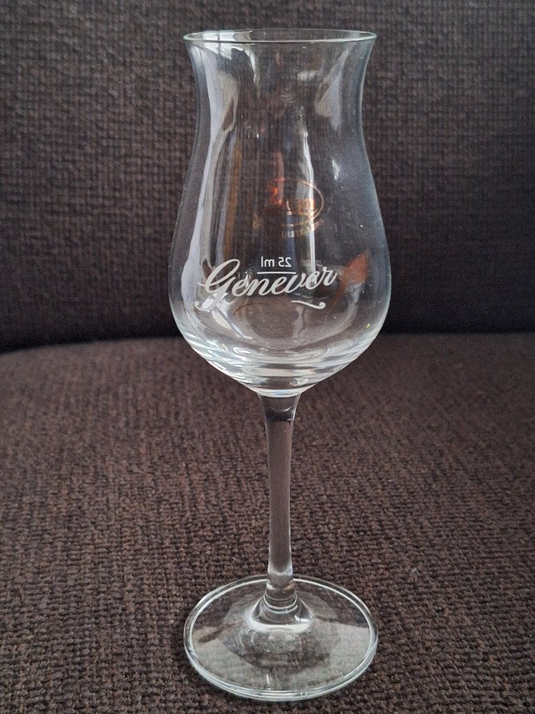 GENEVER Zuidam glas, gouden logo, 18 cm hoog, Verzamelen, Ophalen of Verzenden, Zo goed als nieuw, Borrel- of Shotglas