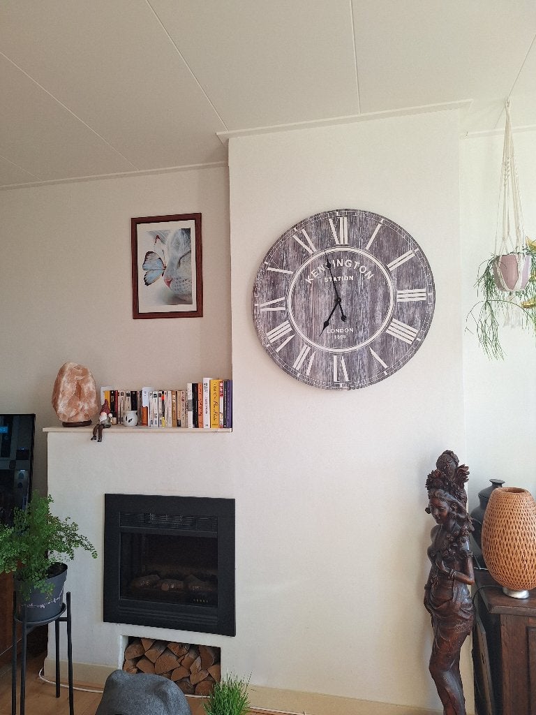 Light & Living Kensington houten wandklok diameter 80 cm, Ophalen, Wandklok, Bruin, Analoog
