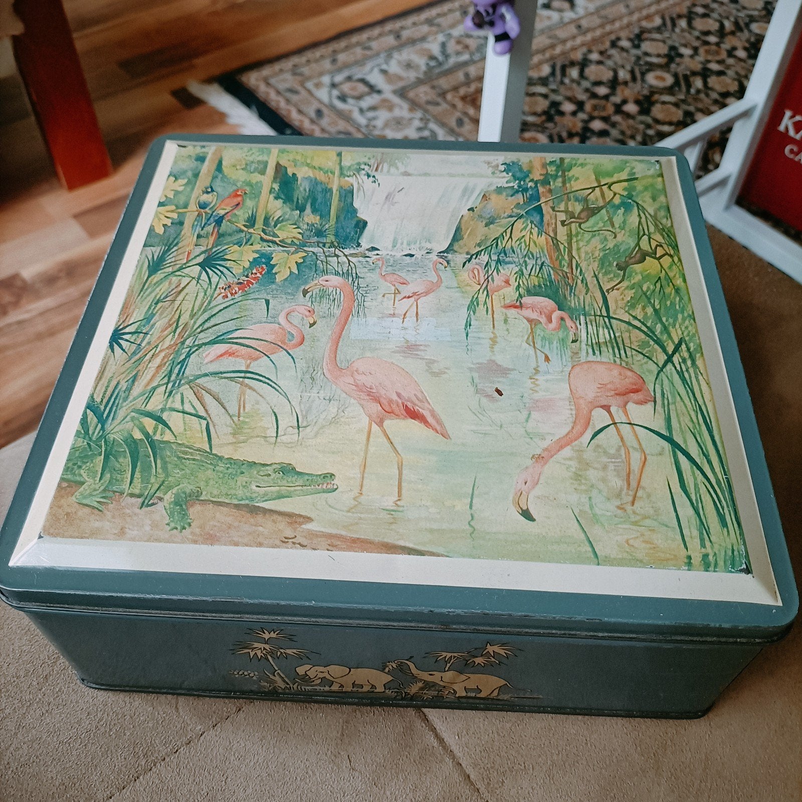 Vintage Van Nelle blik met flamingo's en krokodil, Verzamelen, Ophalen of Verzenden