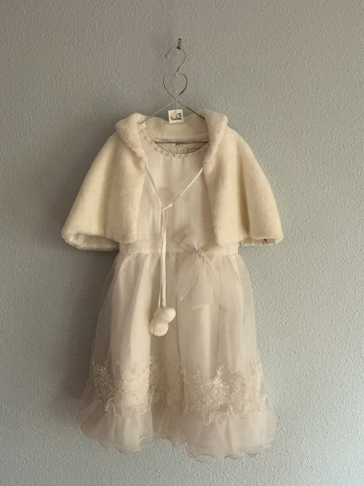 Kinder feestjurk crème (gebroken wit) mt12 met bolero mt 14, Overige typen, Beige, Ophalen of Verzenden, Zo goed als nieuw