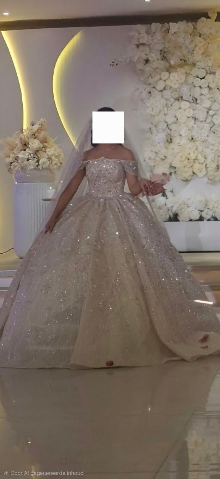 Schitterende trouwjurk met glitters en steentjes lange sl, Ophalen, Zo goed als nieuw, Overige kleuren, Trouwjurk