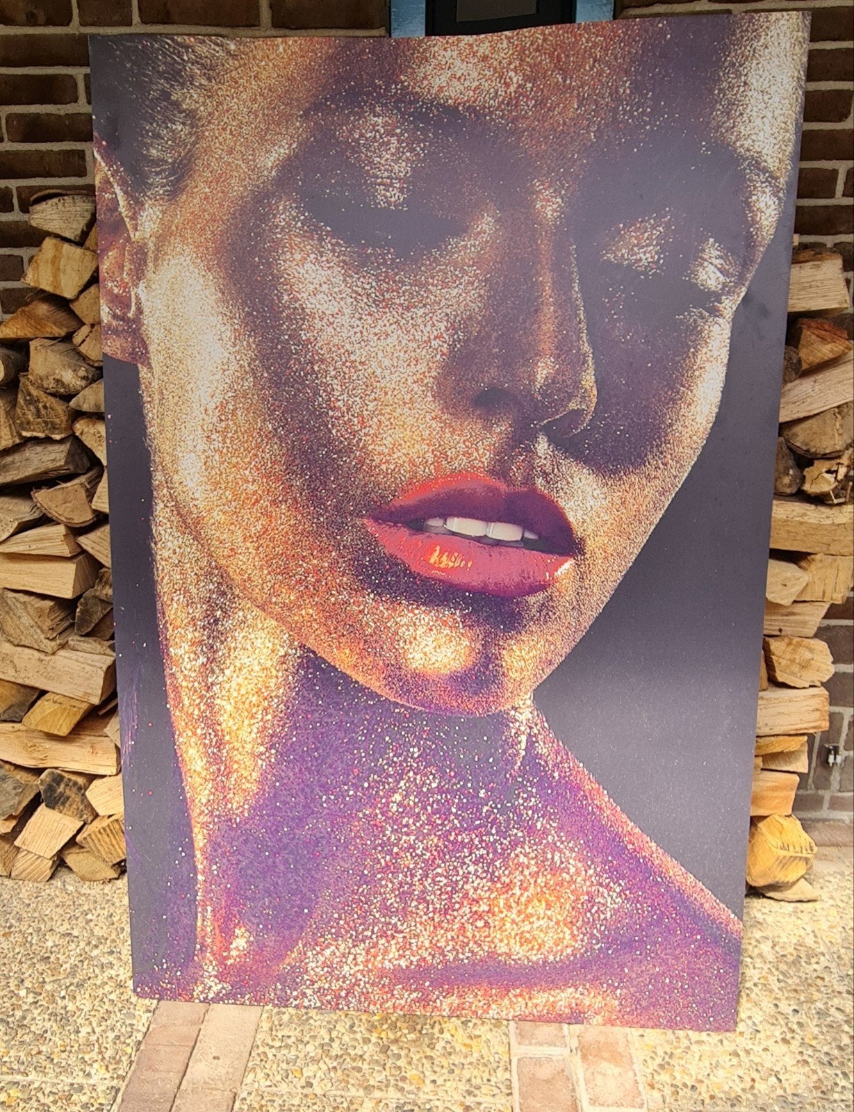 Groot Kunstwerk 150x100cm Vrouw met Gouden Glitter, Figuren, Gemengde techniek, Overige materialen, Ophalen