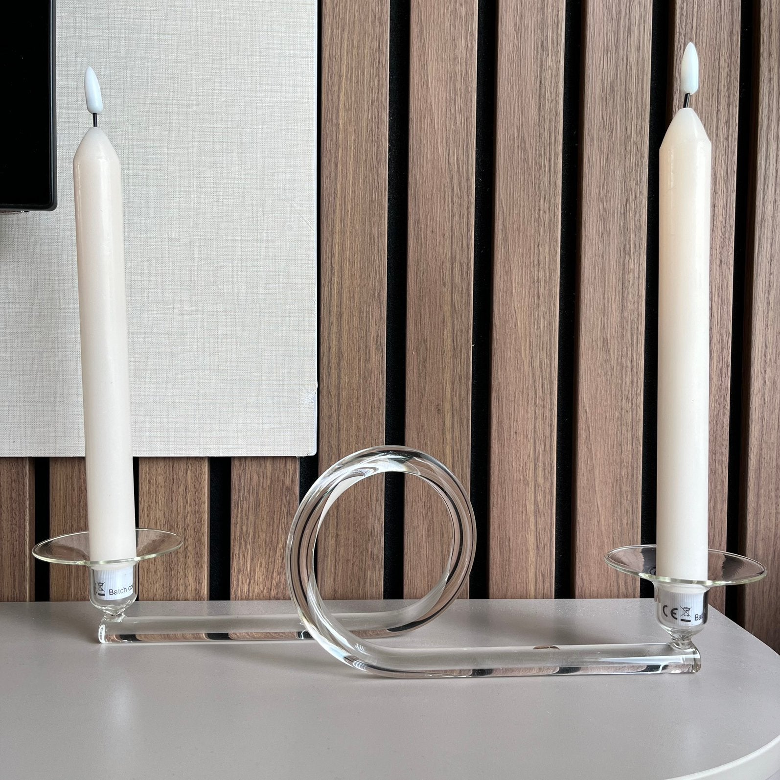 Vintage glazen loop kandelaar – Art Vannes France design, Ophalen of Verzenden, Glas