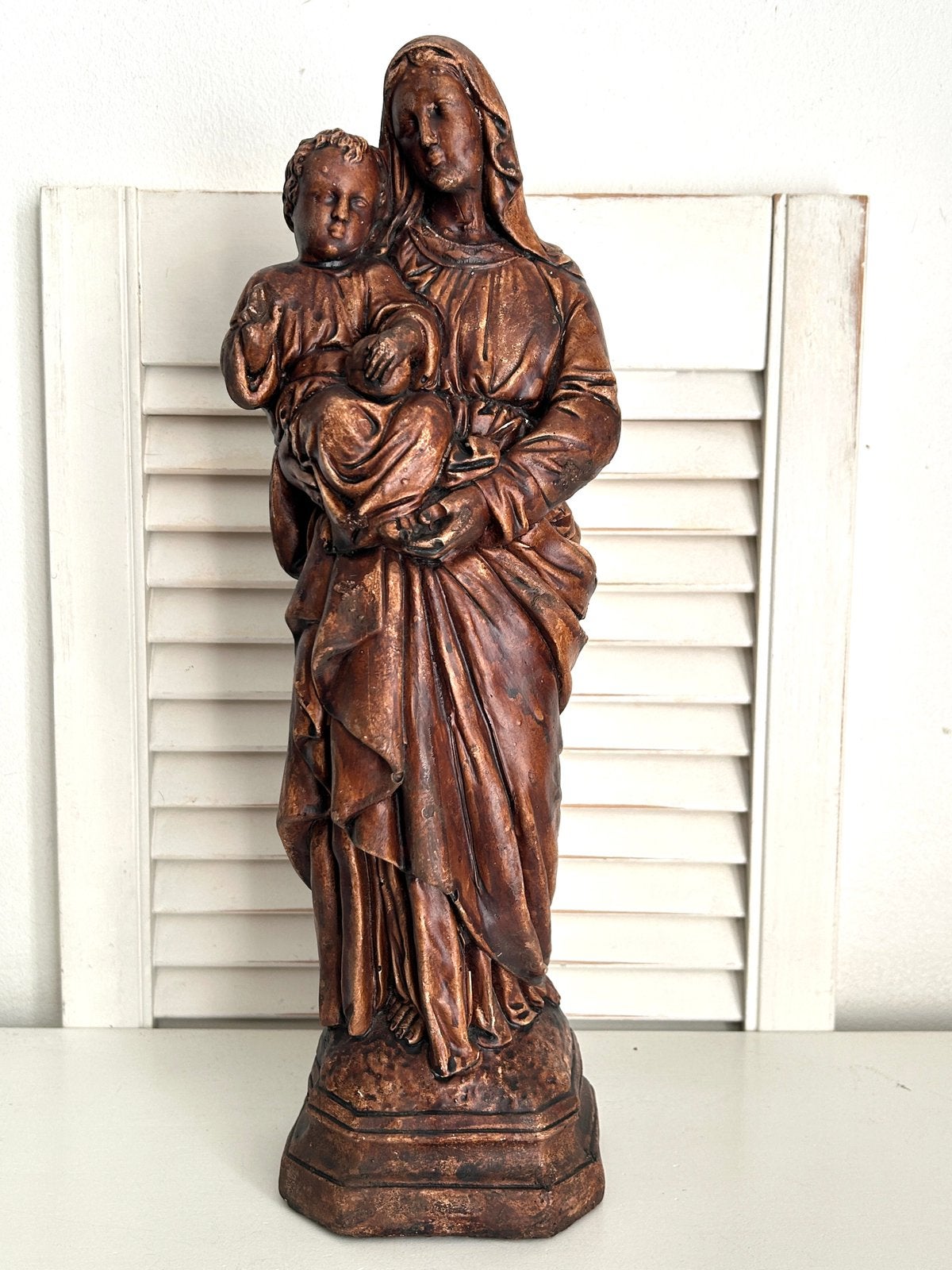 Antiek Italiaans beeld Maria met kindje Jezus gips 43 cm, Ophalen