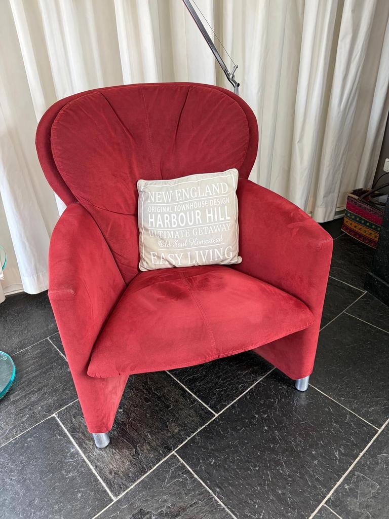 Leolux Excalibur fauteuil - Rood alcantara leer, Ophalen, Gebruikt, Leer, 75 tot 100 cm