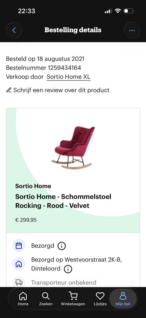 Schommelstoel Rocking - Rood - Velvet, Ophalen of Verzenden, Zo goed als nieuw, Rood, Eén