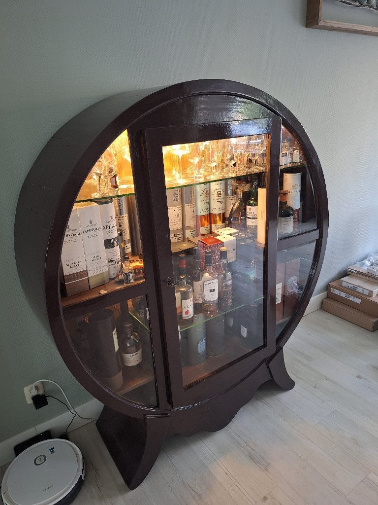 Vitrinekast Drankkast Wijnkast, Ophalen, Gebruikt, 100 tot 150 cm, Teakhout