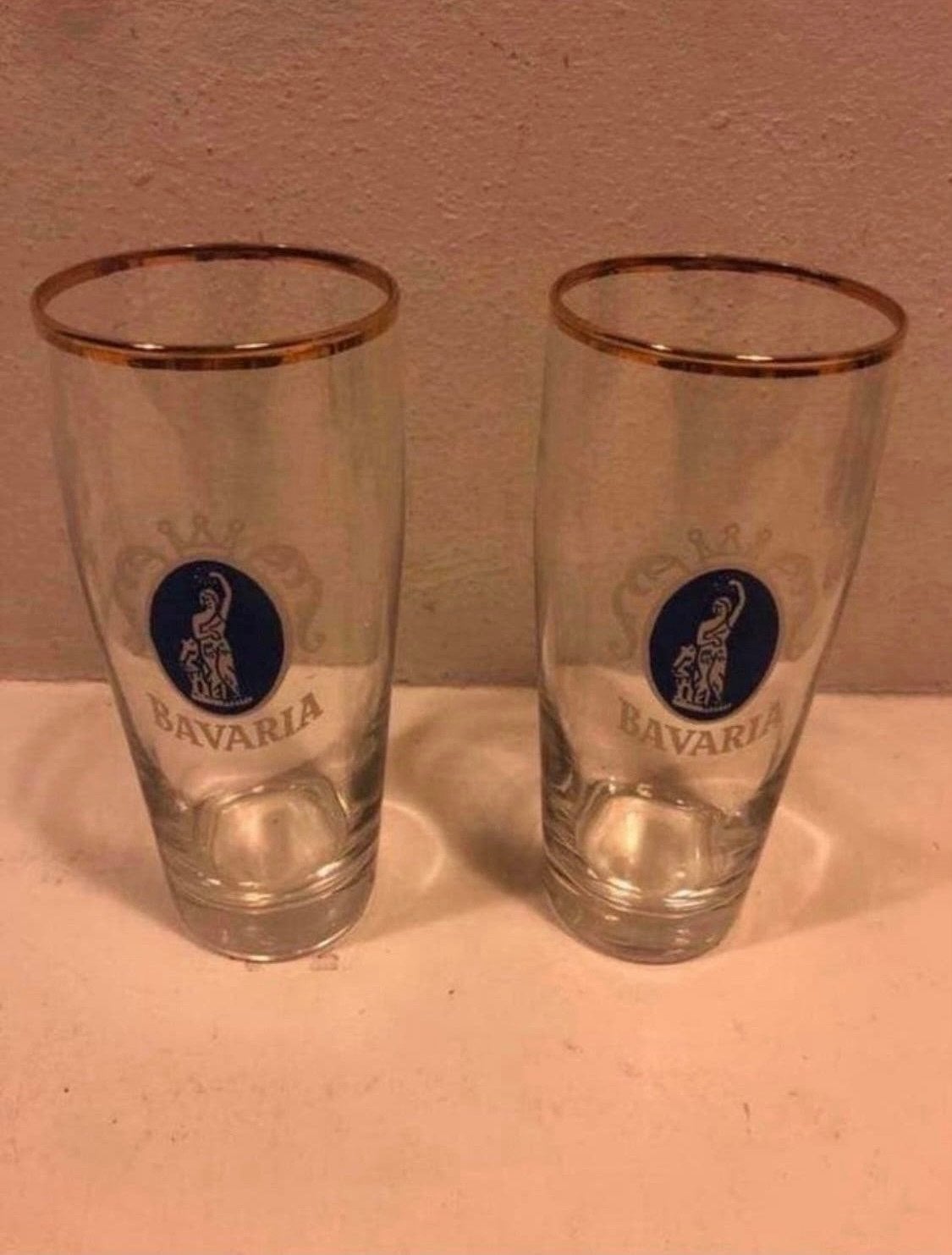 2 Oude Bavaria Bierglazen met Gouden Rand, Verzamelen, Ophalen of Verzenden, Zo goed als nieuw, Glas of Glazen, Bavaria