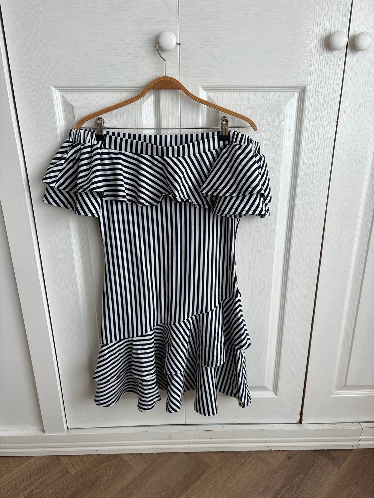 Maria Tailor gestreepte off-shoulder jurk, Verzenden, Zwart, Maat 42/44 (L), Zo goed als nieuw
