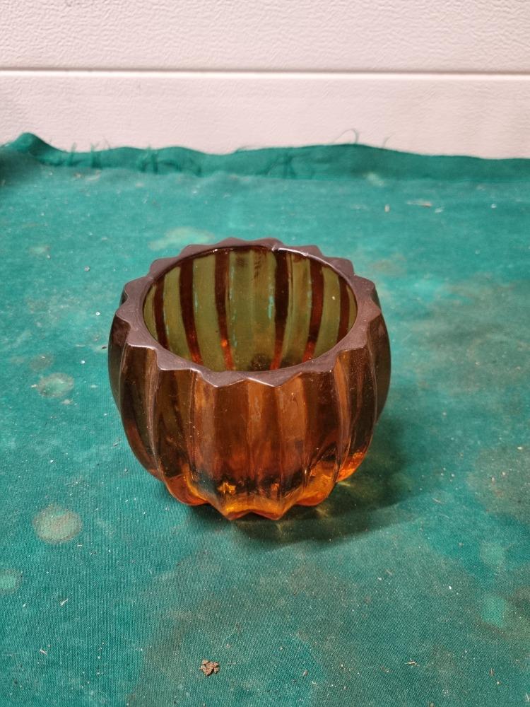 theelichthouder glas amberkleurig geribbeld, Ophalen of Verzenden, 'T Olde Gre-j, Info@toldegrej.nl, Endepoelstraat 20f Didam