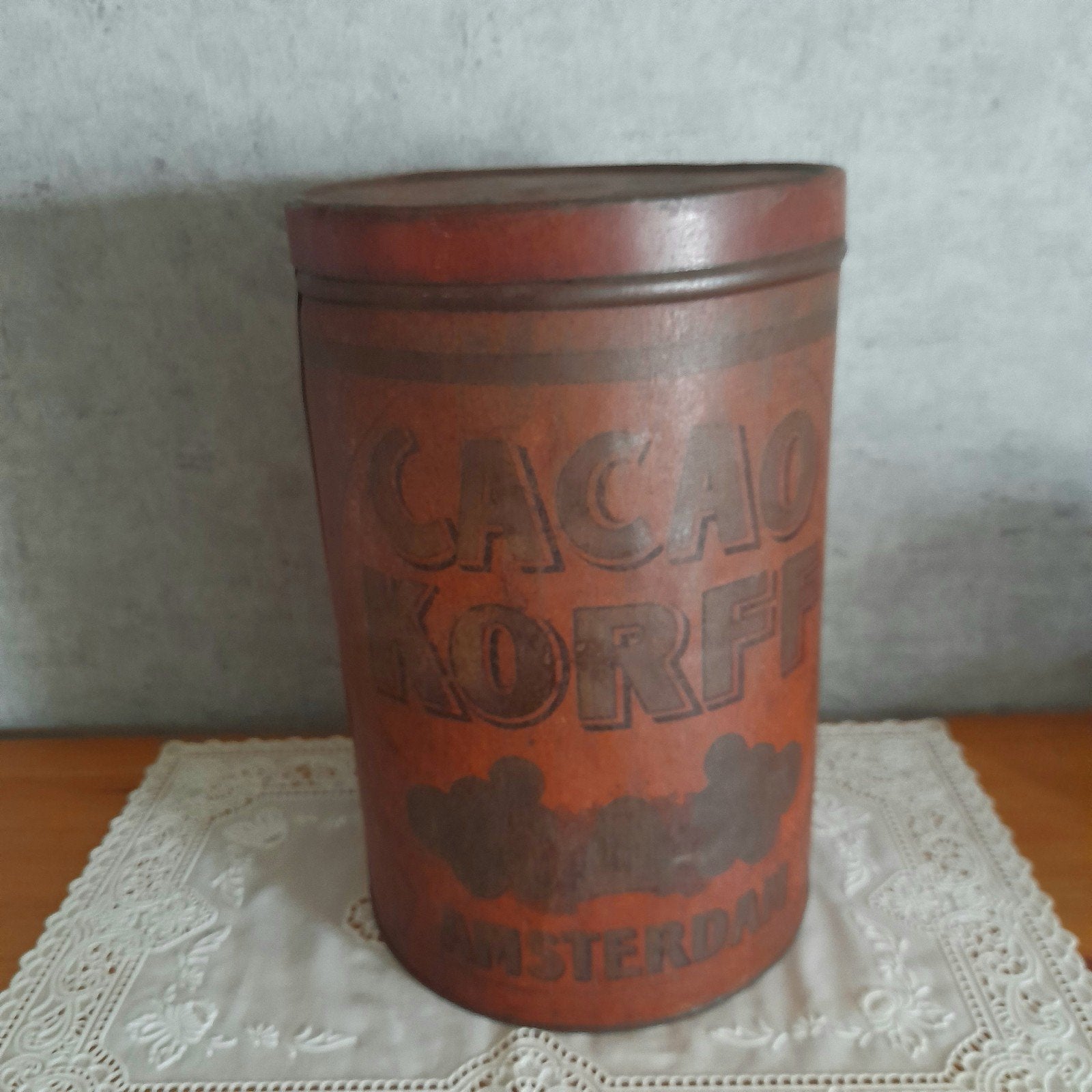 Antiek blik winkelblik Korff cacao Amsterdam, Ophalen of Verzenden