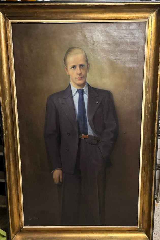 Groot portret van een jongeman op linnen, Doek, Portret of Personen, Ophalen of Verzenden, Olieverf