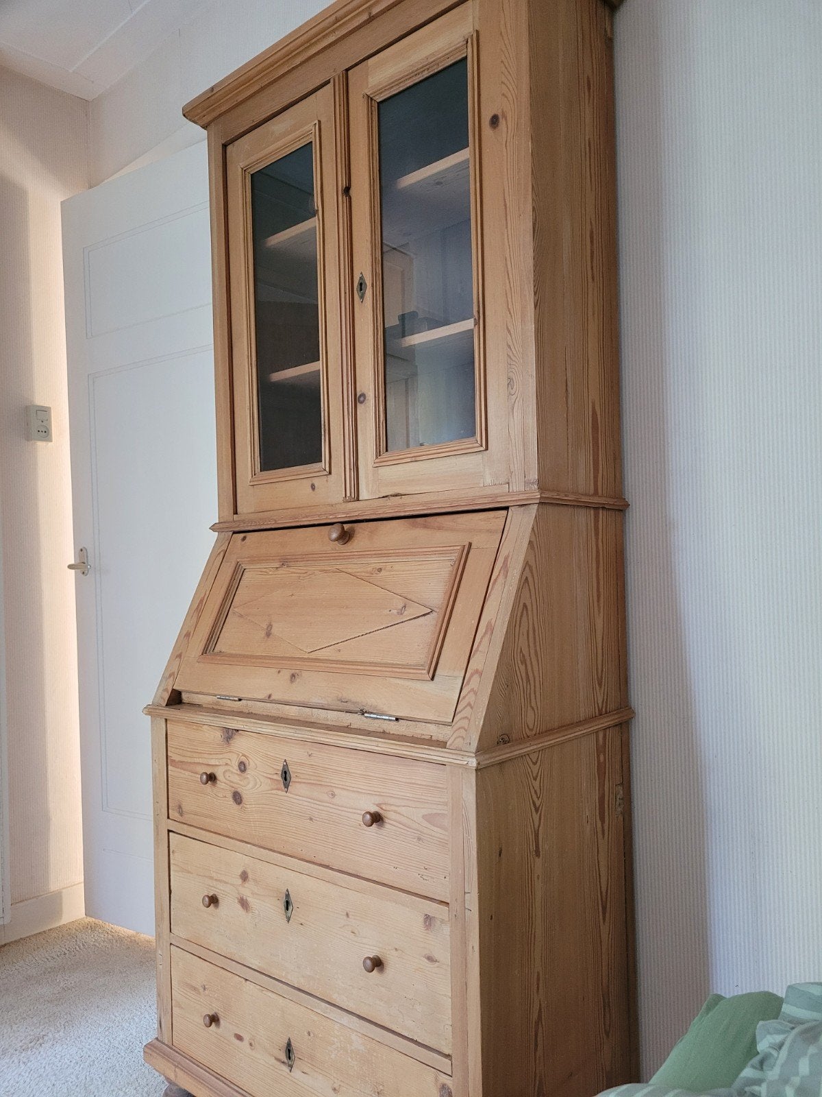 Grenen klepsecretaire vitrinekast Antiek meubel buro bureau, Ophalen