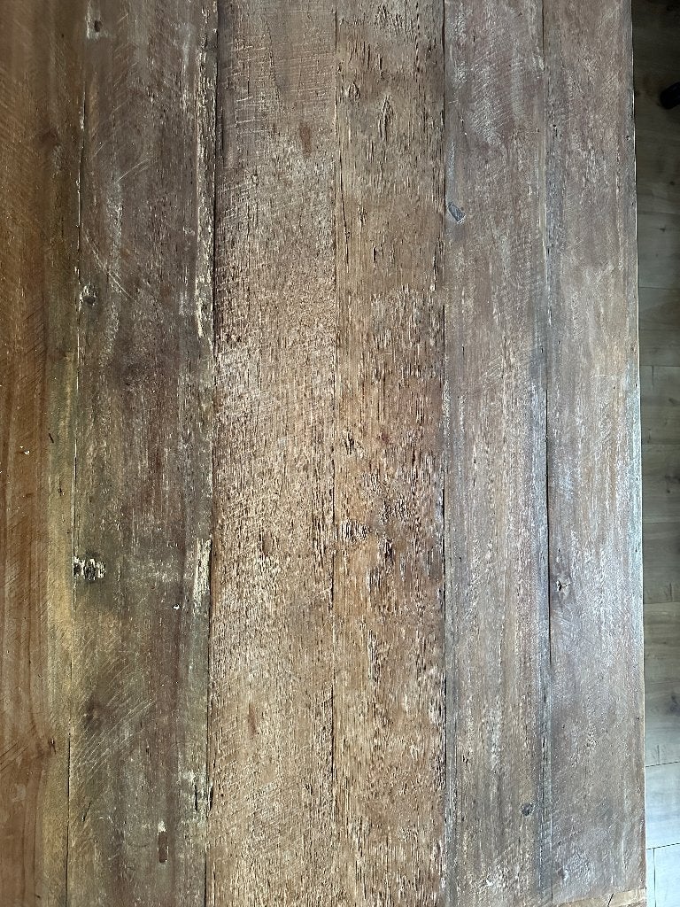 Eettafel en salontafel oud teak, Ophalen, Gebruikt, 100 tot 150 cm, Stoer, robuust