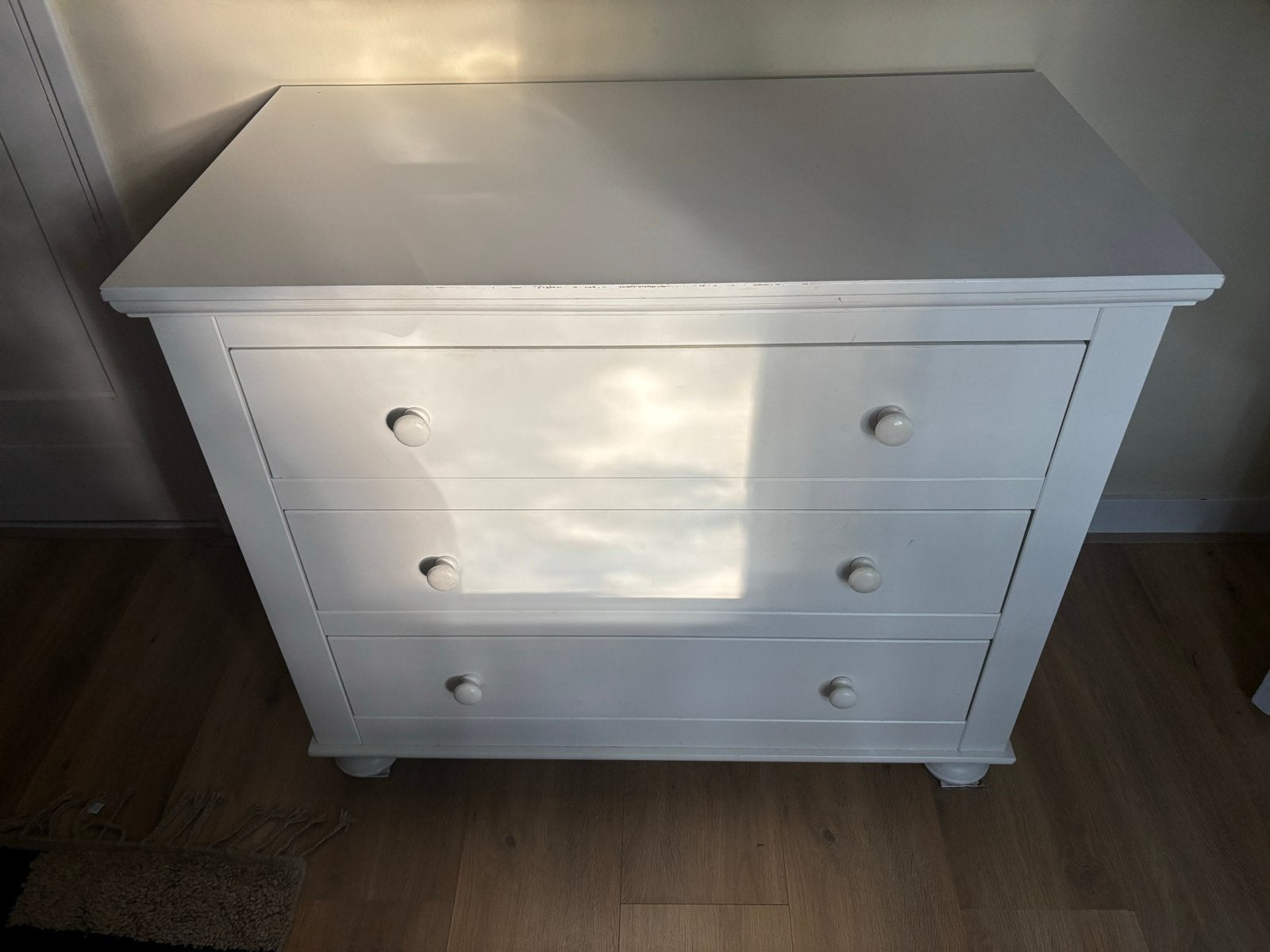 Witte ladekast / commode met 3 laden, Ophalen, Gebruikt, 100 tot 150 cm, 3 of 4 laden
