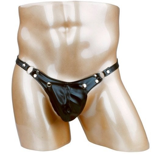 Zwarte leren heren string, Verzenden, Zwart, Slip
