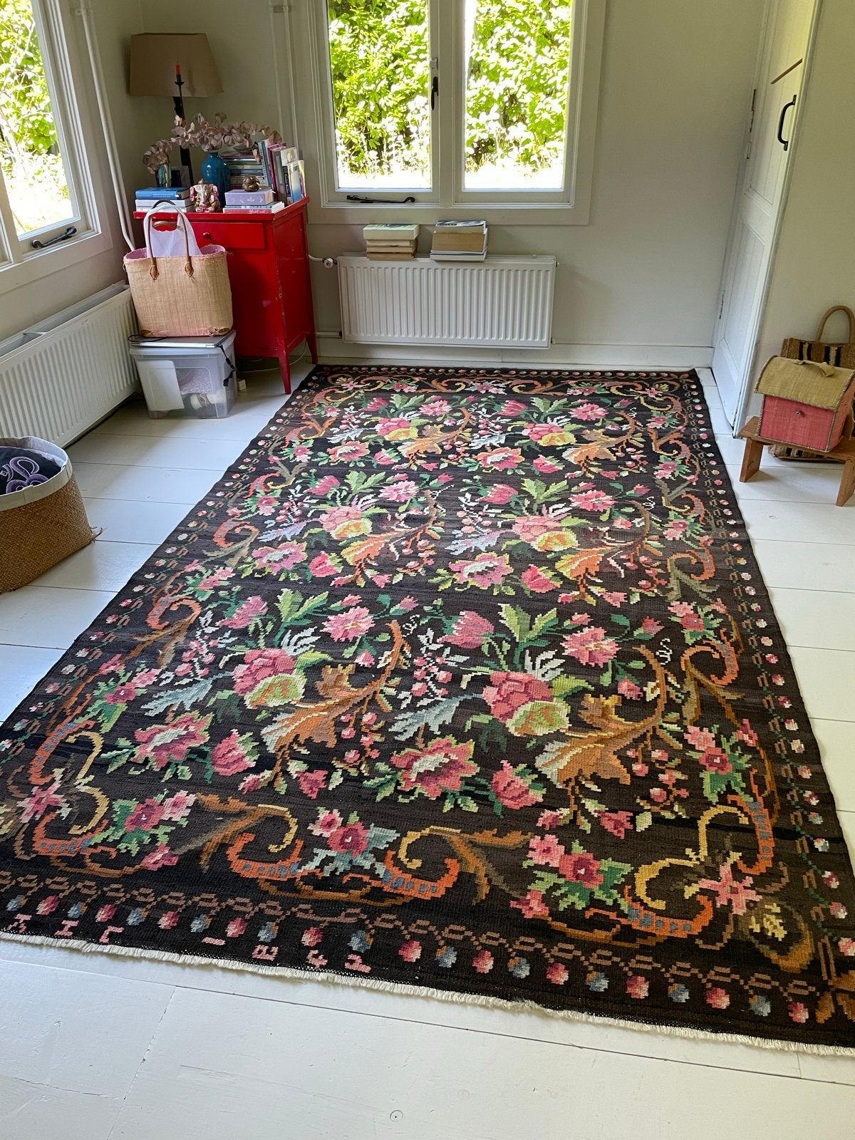 Prachtige Rozenkelim, Ophalen, Bruin, 150 tot 200 cm, 200 cm of meer