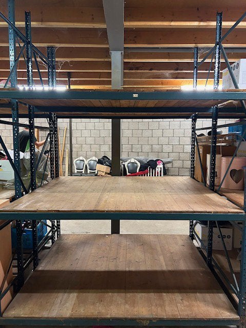 Magazijnstellingen ijzer met houten legplanken, Ophalen, Gebruikt