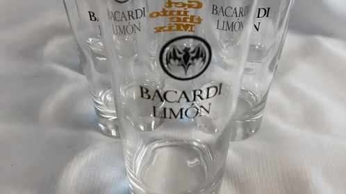 BACARDI LIMON glazen, get into the mix 6 stuks, Ophalen of Verzenden, Zo goed als nieuw, Borrel- of Shotglas