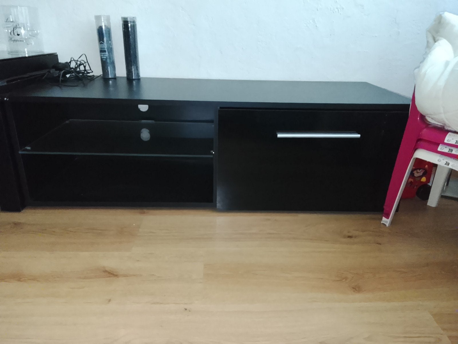 Tv meubel Tv kast zwart met glas met LED light, Ophalen of Verzenden, 25 tot 50 cm, Minder dan 100 cm