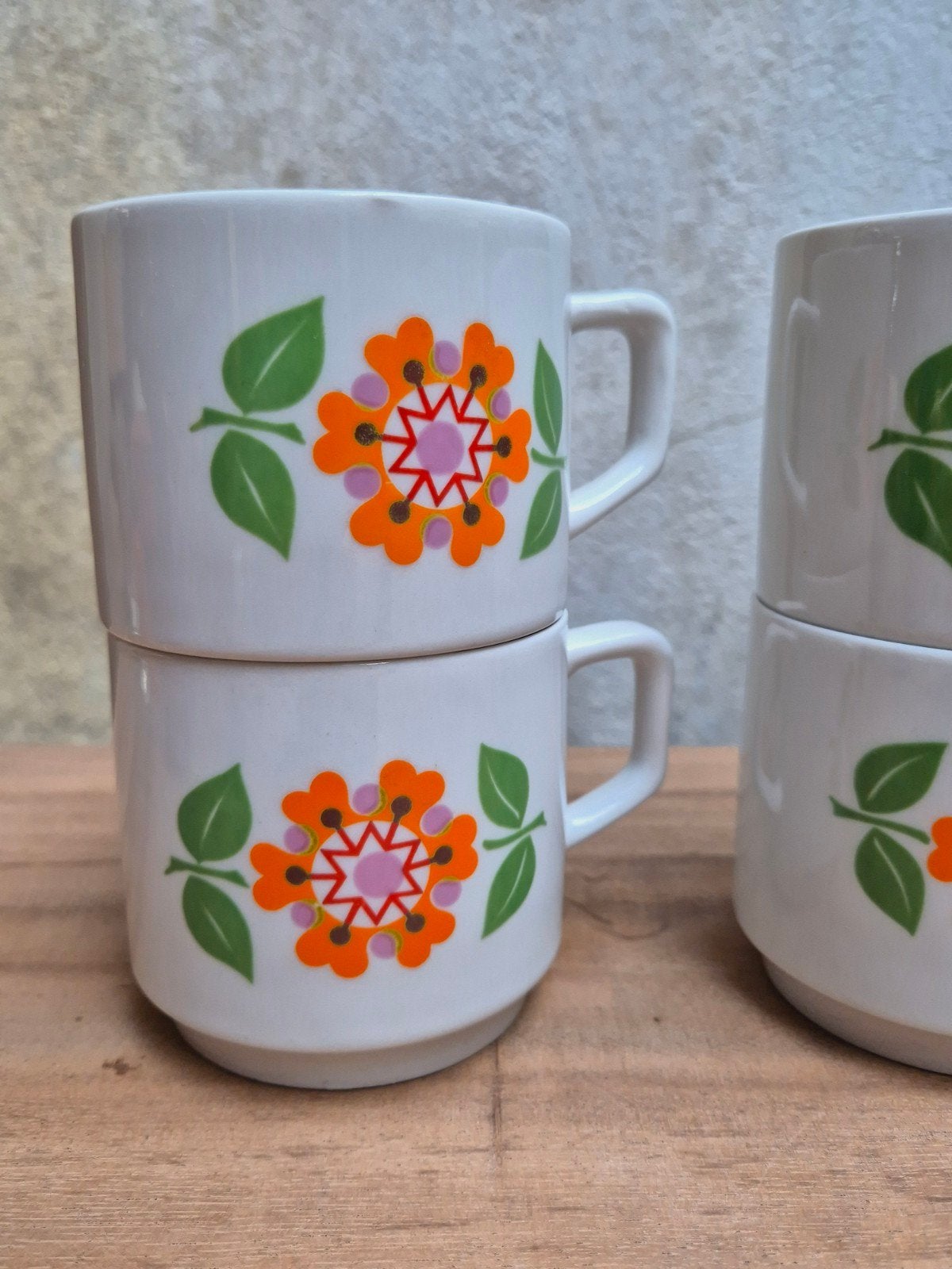 Jaren 70 Sebring Italy Flower Power deco Mokken Set, Ophalen of Verzenden