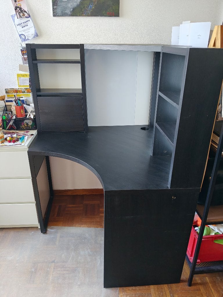 Zwart IKEA MICKE hoekbureau, Ophalen, Zwart, Gebruikt, Spaanplaat of MDF